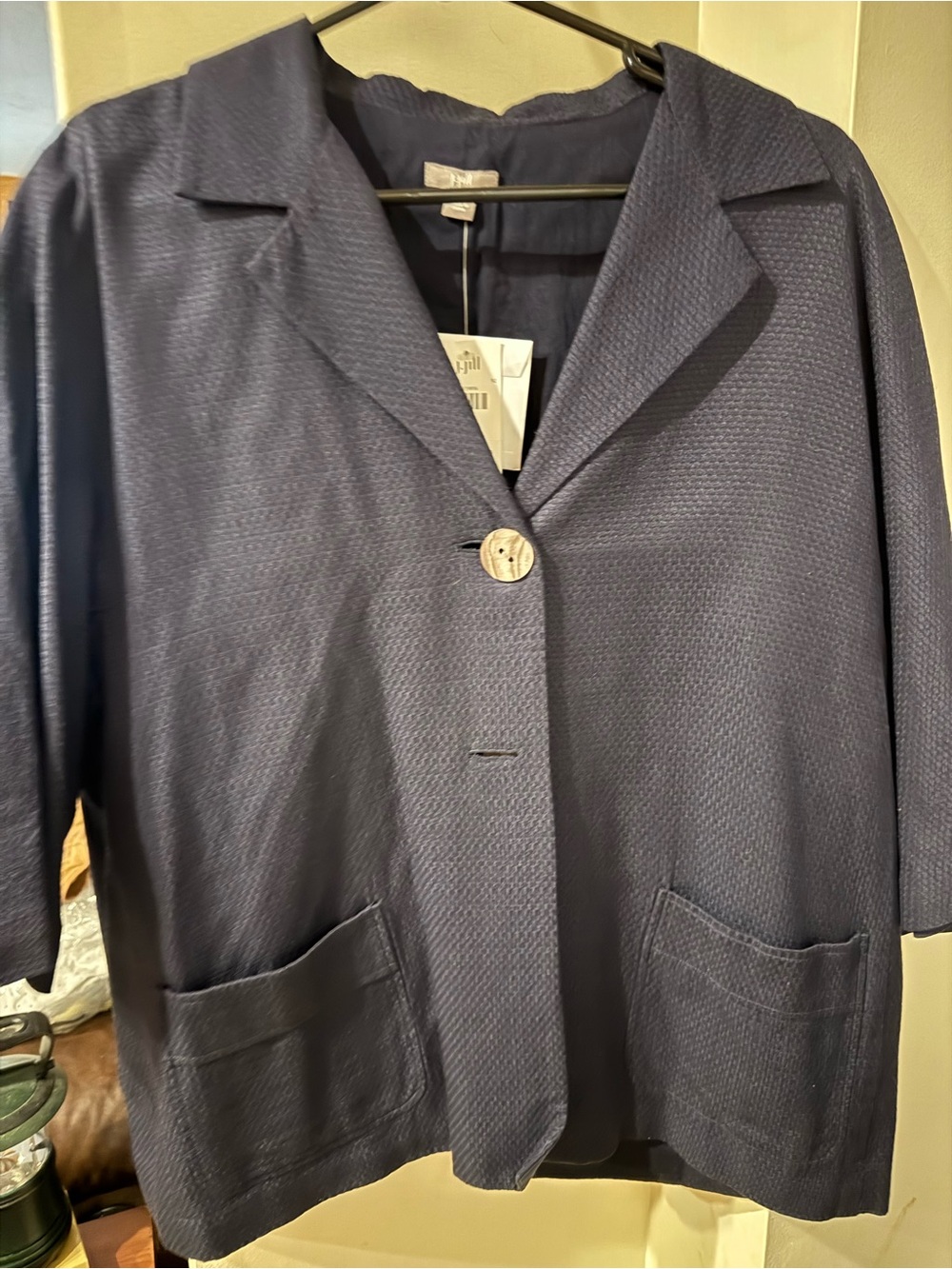 J. Jill Textured Navy Single-Button Blazer